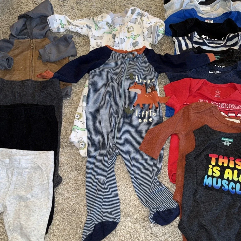 Lot Of 16 Mix Brand Baby Boy 3-6 Months Clothes 3 Pants 2 sleepers 11 Shirts
